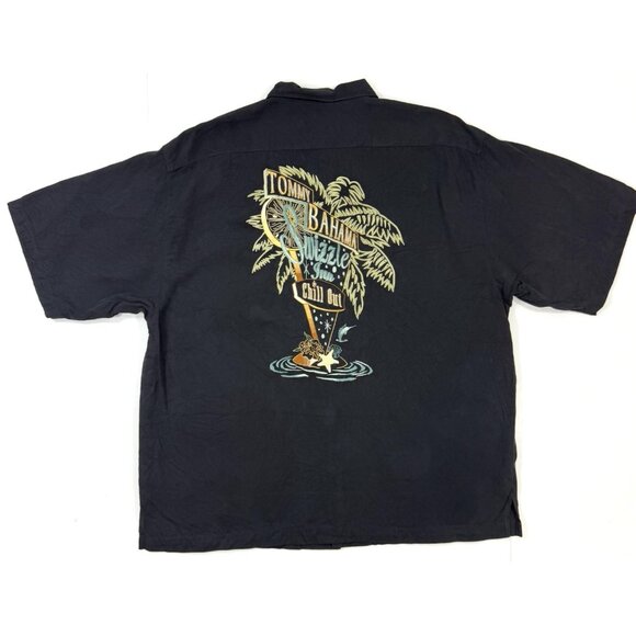 Tommy Bahama Mens Silk Shirt Swizzle Inn Chill Out Embroidered Camp Sz XL Black - Picture 1 of 9